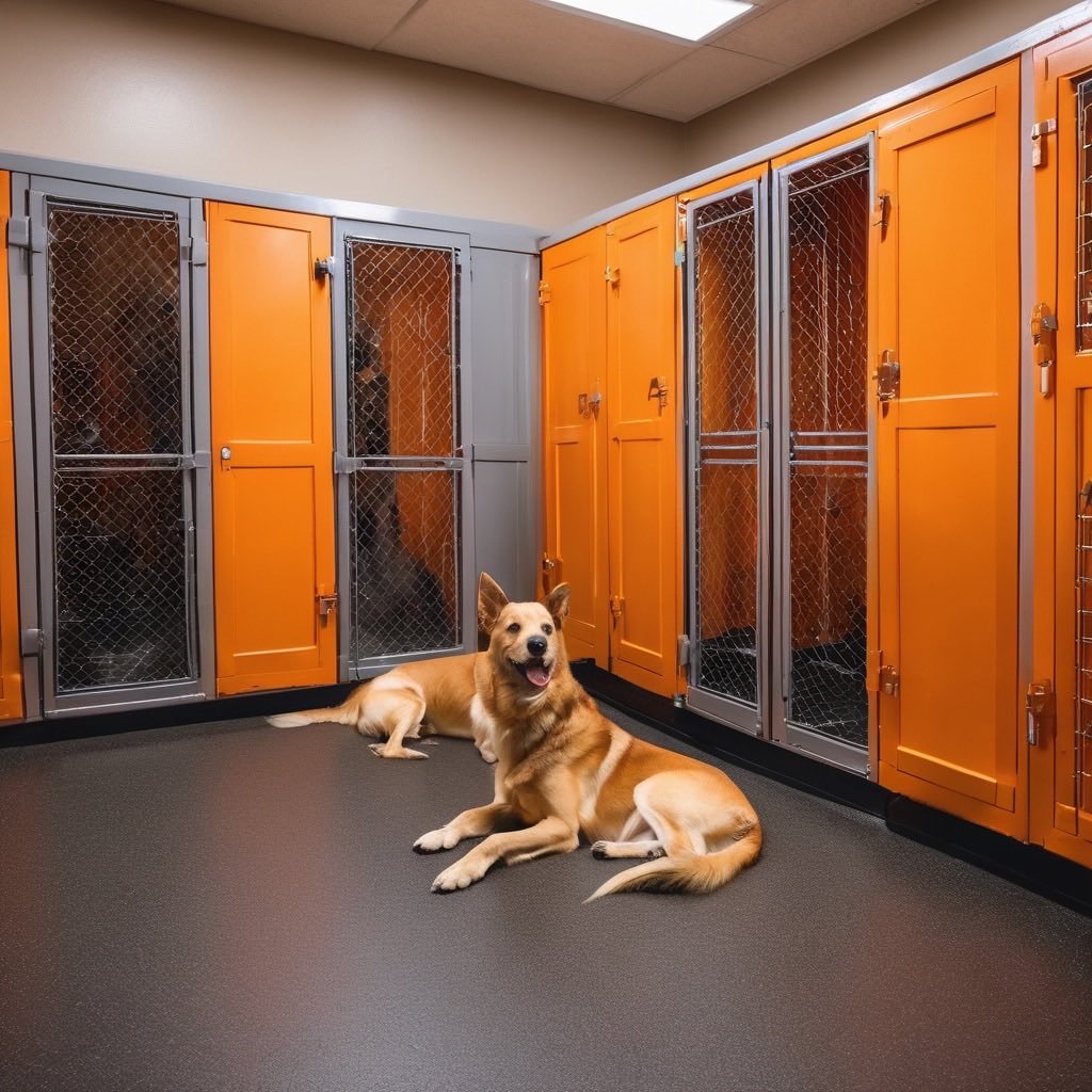 Clean, modern boarding facility with comfortable rest areas for dogs