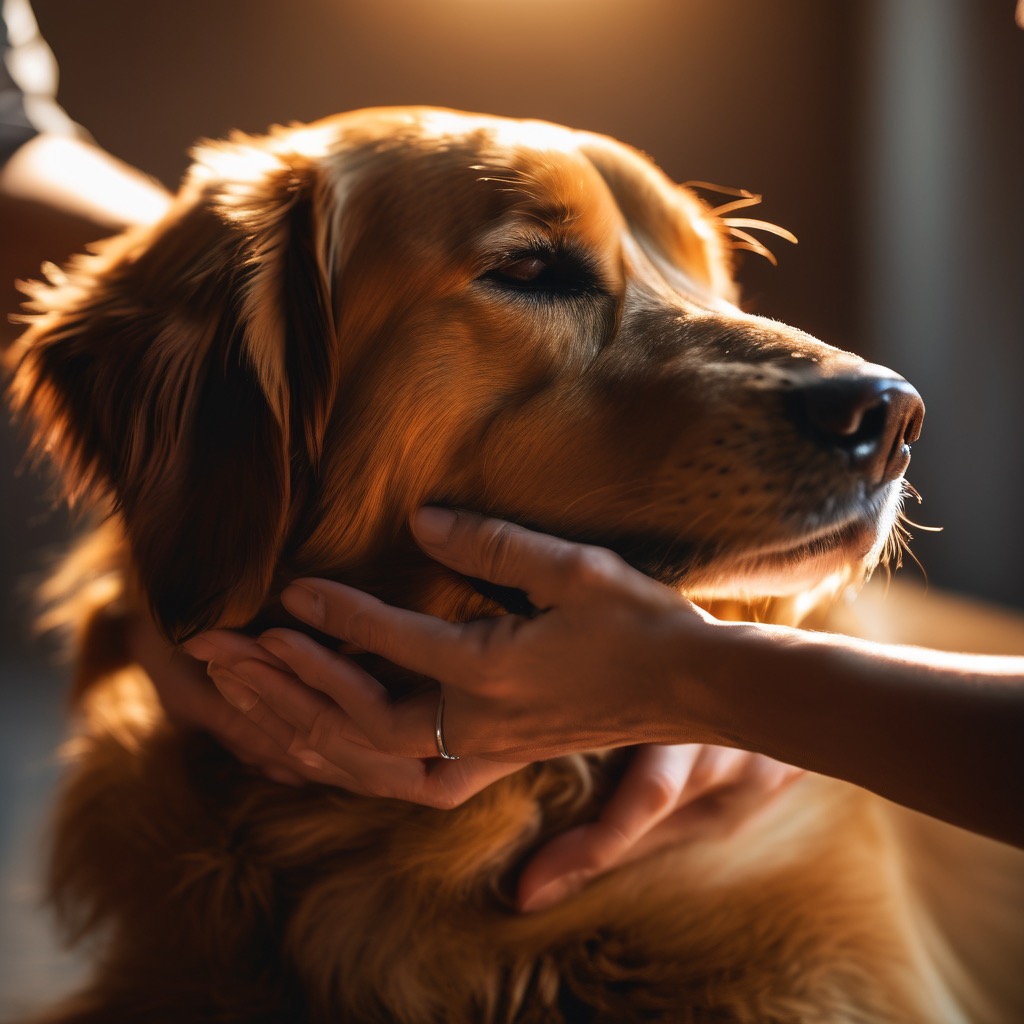 Hands gently petting a dog