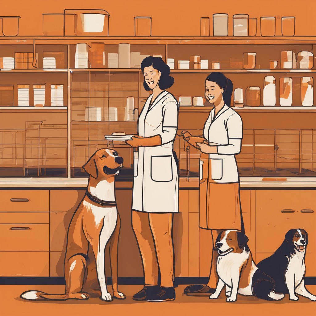 Pet care professionals working together with dogs
